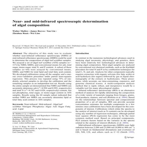 Near  and mid-infrared spectroscopic determination of algal composition