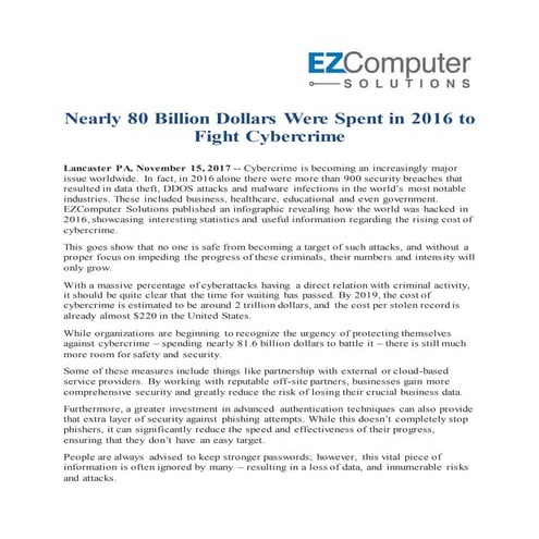 Nearly 80 billion dollars were spent in 2016 to fight cybercrime