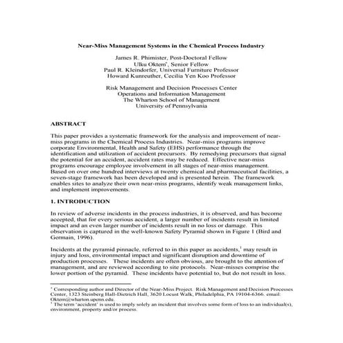 Near miss mgt. in chemical process