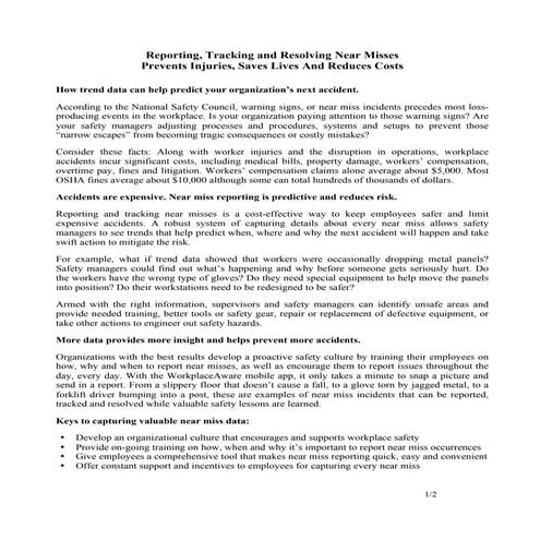 Reporting, Tracking and Resolving Near Misses