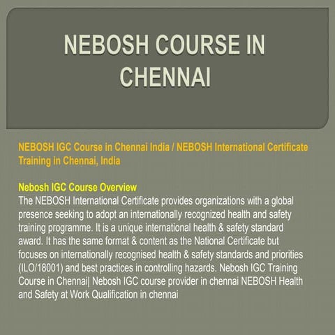 Nebosh course in chennai