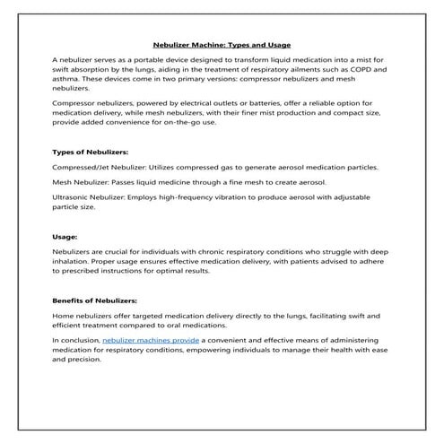 Nebulizer Machine: Types and Usage - Omron Healthcare | PDF