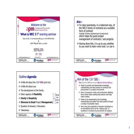 What is NEC3? by Dr Jon Broome, with industry examples by John Rayner, 21st A...