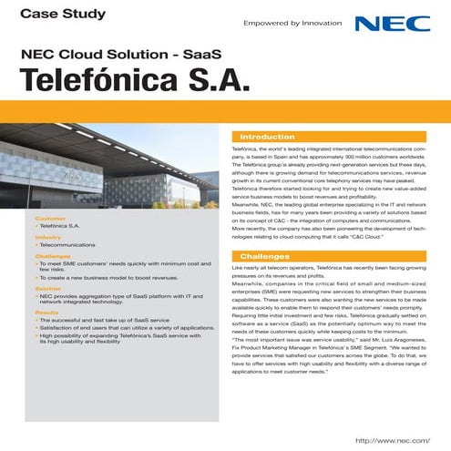 NEC Cloud Solution (SaaS)  Telefonica S.A.