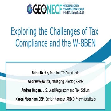 GEO NECF 2015 - Exploring the Challenges of Tax Compliance and the W-8BEN