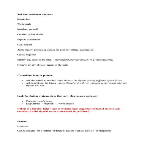 Neck lump examination short case
