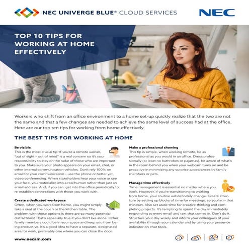 NEC’s Top 10 Tips for Working at Home Effectively