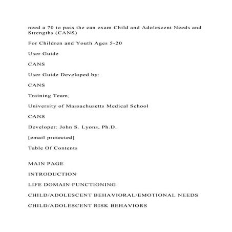 need a 70 to pass the can exam Child and Adolescent Needs and Streng.docx