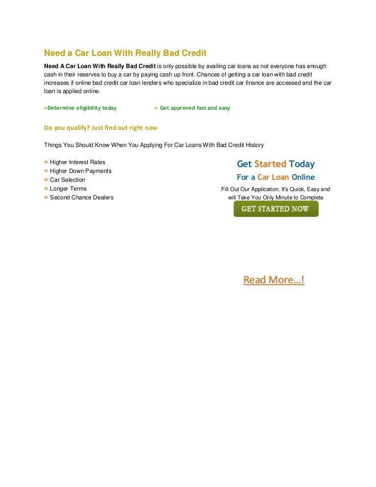 Loans For Really Bad Credit >> Need A Car Loan With Really Bad Credit Loans For Really Bad Credit >> Need A Car Loan With Really Bad Credit