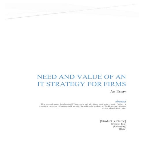 Need and value of IT Strategy