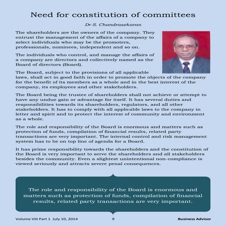 Need for constitution of committees - Dr S. Chandrasekaran
