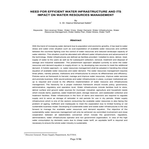 Need for efficient water infrastructure and its impact on water resources man...