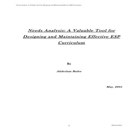 Needs Analysis: A Valuable Tool for Designing and Maintaining Effective ESP C...
