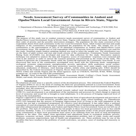 Needs assessment survey of communities in andoni and opobo nkoro local ...