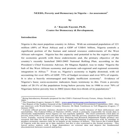 Needs, poverty and democracy in nigeria – an assessment