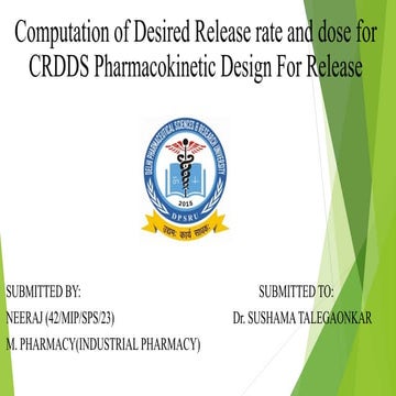 computatin of desired release rate and dose for CRDDS pharmokinetics design f...