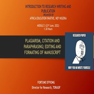 Writing, Editing and Formatting of Research manuscript
