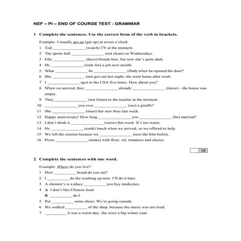 NEF – PI – END OF COURSE TEST - GRAMMAR