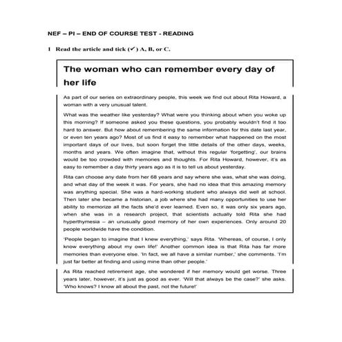 NEF – PI – END OF COURSE TEST - READING