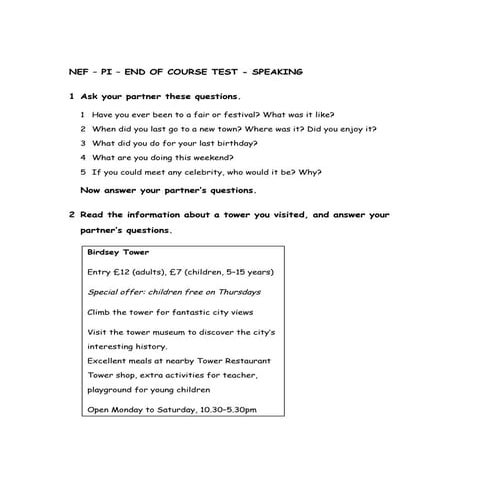 NEF – PI – END OF COURSE TEST - SPEAKING | DOC