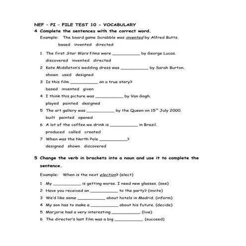 NEF – PI – FILE TEST 10 - VOCABULARY