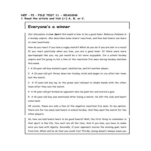 NEF – PI – FILE TEST 11 - READING