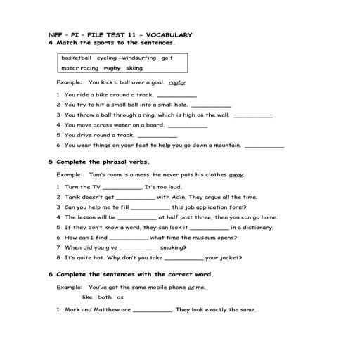 NEF – PI – FILE TEST 11 - VOCABULARY