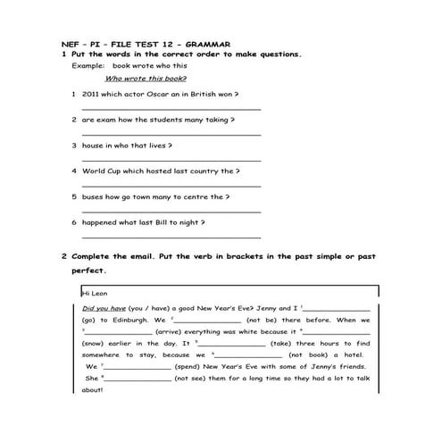 NEF – PI – FILE TEST 12 - GRAMMAR
