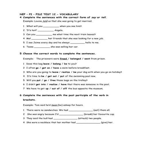 NEF – PI – FILE TEST 12 - VOCABULARY