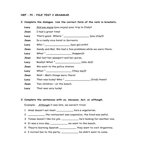 NEF – PI – FILE TEST 2 GRAMMAR