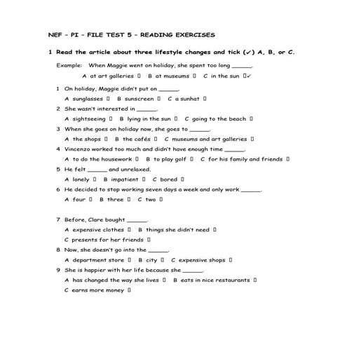 NEF – PI – FILE TEST 5 – READING EXERCISES