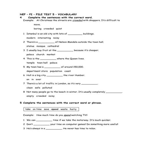 NEF – PI – FILE TEST 5 – READING EXERCISES | DOC