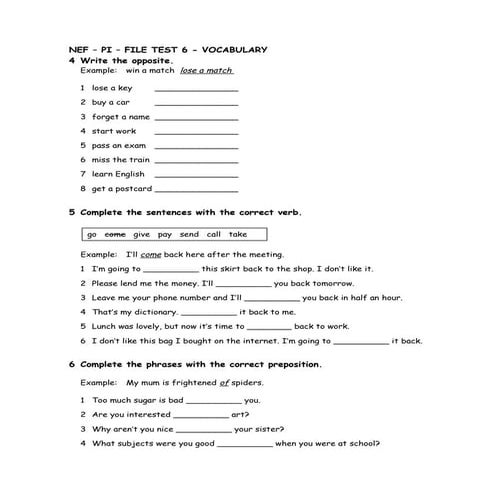 NEF – PI – FILE TEST 6 - VOCABULARY