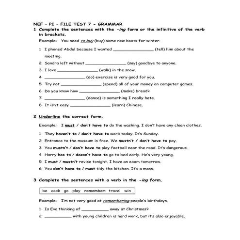 NEF – PI – FILE TEST 7 - GRAMMAR