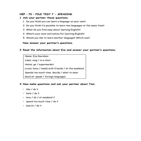 NEF – PI – FILE TEST 7 - SPEAKING | DOC