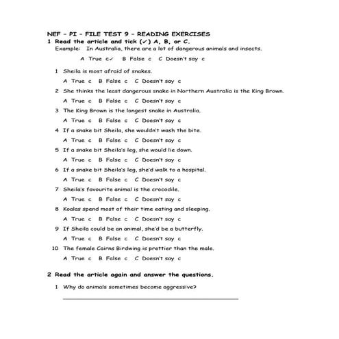NEF – PI – FILE TEST 9 – READING EXERCISES