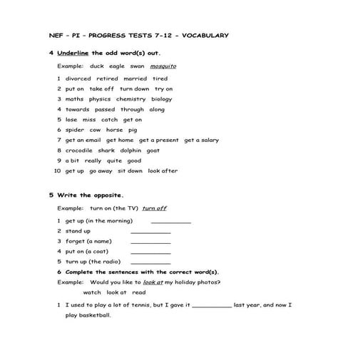 NEF - PI - PROGRESS TESTS 7-12 - VOCABULARY