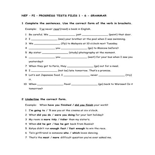 NEF - PI - PROGRESS TESTS FILES 1-6 - GRAMMAR