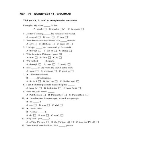 NEF – PI – QUICKTEST 11 - GRAMMAR