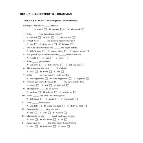 NEF – PI – QUICKTEST 12 - GRAMMAR