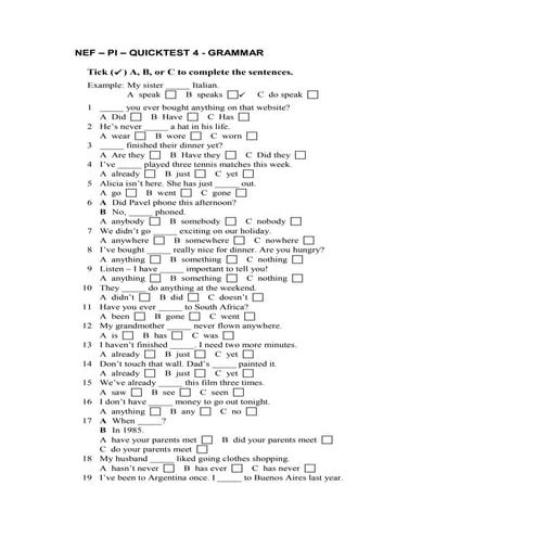 NEF - PI - QUICKTEST 4 - GRAMMAR