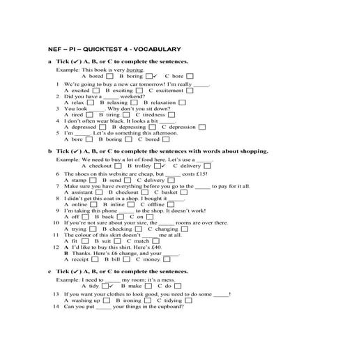 NEF – PI – QUICKTEST 4 - VOCABULARY
