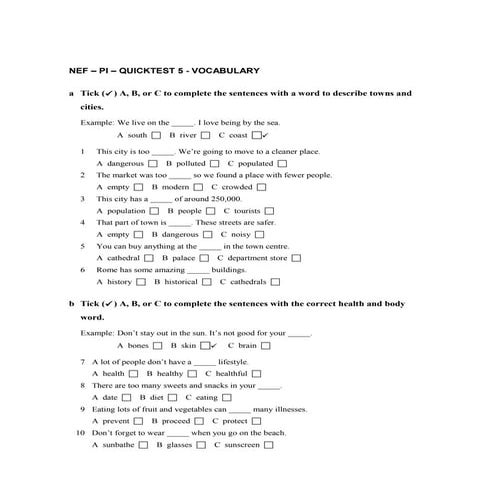 NEF – PI – QUICKTEST 5 - VOCABULARY