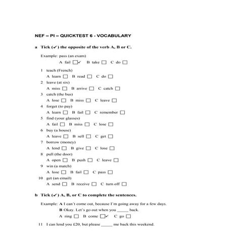 NEF – PI – QUICKTEST 6 - VOCABULARY