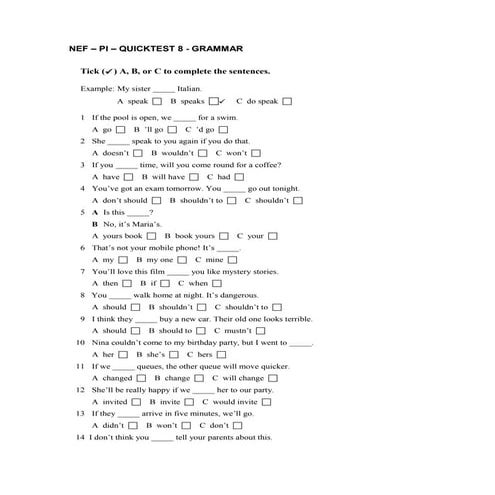 NEF – PI – QUICKTEST 8 - GRAMMAR