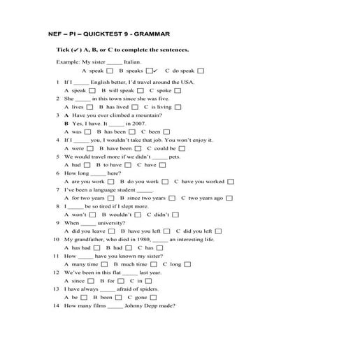 NEF – PI – QUICKTEST 9 - GRAMMAR