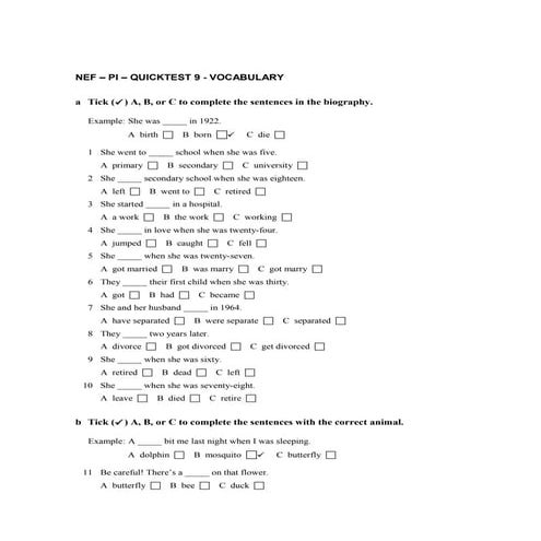 NEF – PI – QUICKTEST 9 - VOCABULARY
