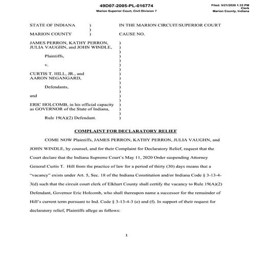 Suit Filed to Remove Hill from Office