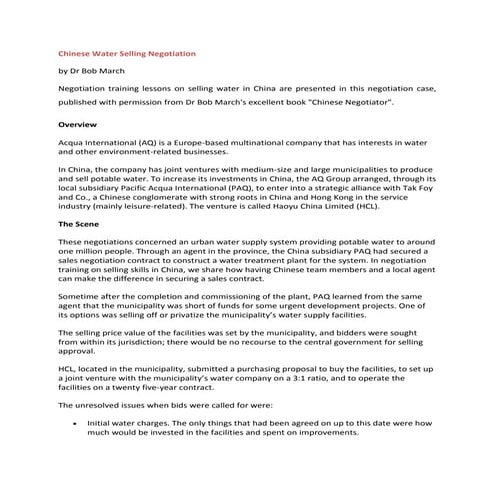 Negotiation case study - chinese water