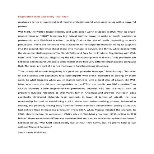 Negotiation case study - wal mart